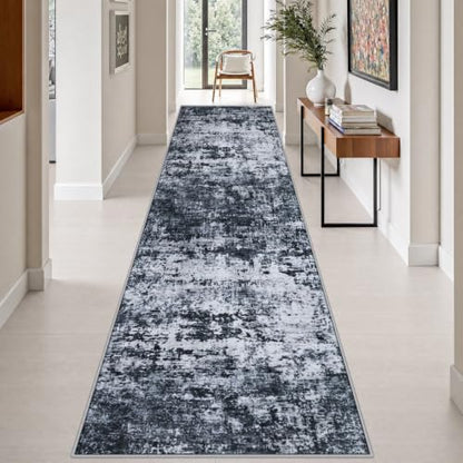 3x14 Washable Runner Rug：Modern Abstract Kitchen Carpet Black - color: Black, size: 3' x 14' (Rectangular)