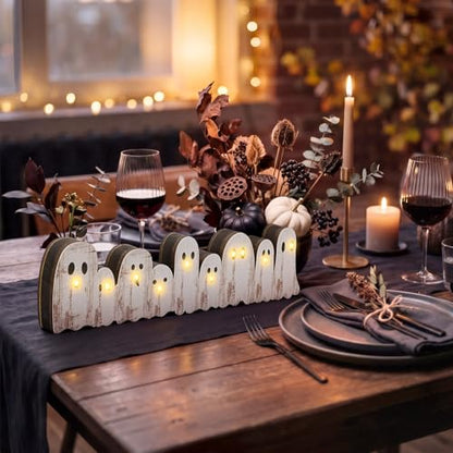 Yousoontic Halloween Ghost Decor, Light up Wooden Ghosts Table Centerpiece - style: Ghost