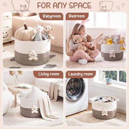 LemonRoad Large Woven Bear Basket, Cotton Rope, White Bear, Brown - color: Brown, size: Cotton Rope, style: White Bear