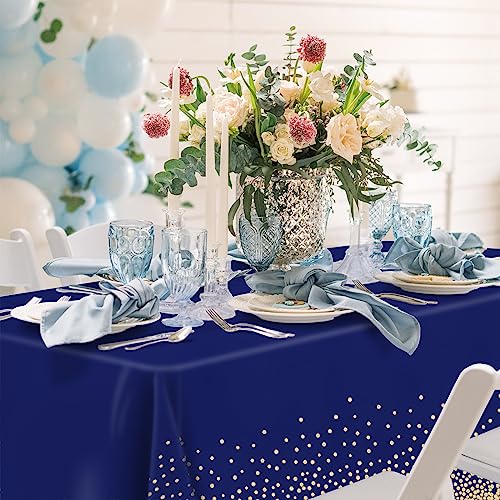 Mulbozy 2 Pcs Navy Blue and Gold Table Cloth,Disposable Rectangle 54×108 in - color: Gold Dot-navy Blue, size: 54" X 108" Rectangle