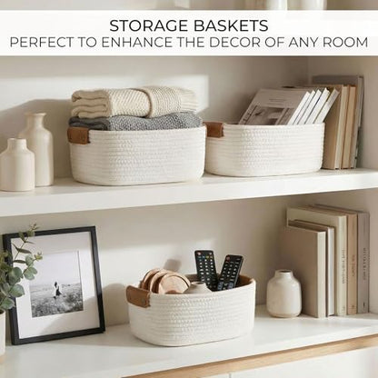 Beautiful Storage Basket Set of 3 - Sturdy Rope Baskets for Shelves - color: Beige