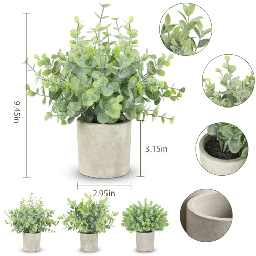 3 Pack Small Fake Plants, Mini Potted Artificial Greenery Plants for Indoor