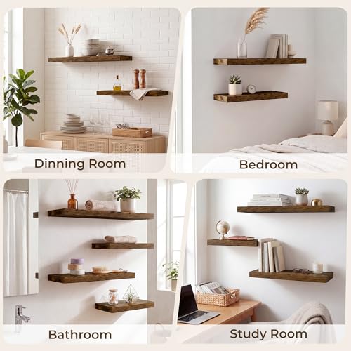 RICHFOCUS 8Inch Square Floating Shelves for Wall 4Pack|Rustic Brown - color: Rustic Brown, size: 8"L x 8"D, Set of 4