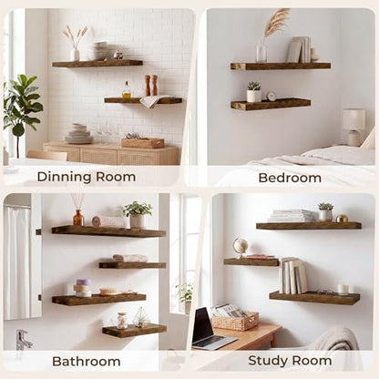 RICHFOCUS 8Inch Square Floating Shelves for Wall 4Pack|Rustic Brown - color: Rustic Brown, size: 8"L x 8"D, Set of 4