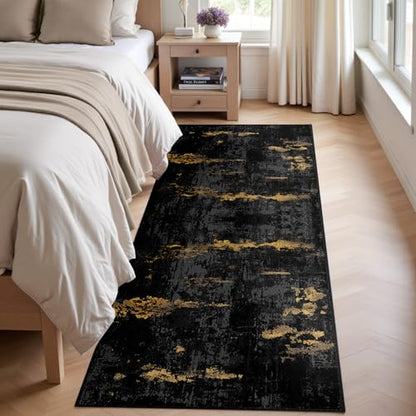 RELEANY Washable Runner 2'x10' Abstract Area Rug for Hallway Black Gold - color: Black/Gold, size: 2' x 10' (Runner)