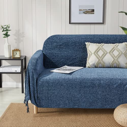 BOURINA Chenille Throw Blanket Boho Throw Outdoor Blanket,50x60Inch Navy - color: Navy, size: 50"×60"