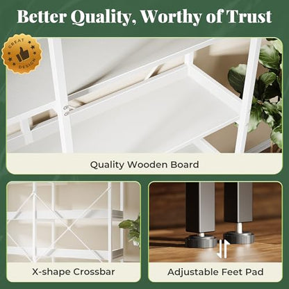 Huuger 5 Tier Bookshelf with 10 Open Shelves and Raised Baffle, White - color: White, size: 5 Tier