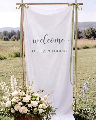 Tingjoo 27x78" Wedding Banner White, Green Backdrop Bow Hanging - color: White, Green, style: Wedding