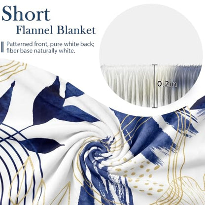Blue Leaf Throw Blanket, Navy Blue and Gold, 50x60 in - color: Blue, size: 50"Wx60"L