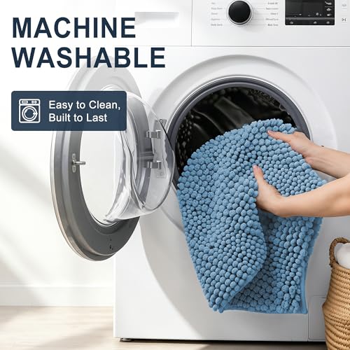 Smiry Thick Small Chenille Bathroom Rugs 24x16, Soft Bath Mat, Airy Blue - color: Airy Blue, size: 24" X 16"