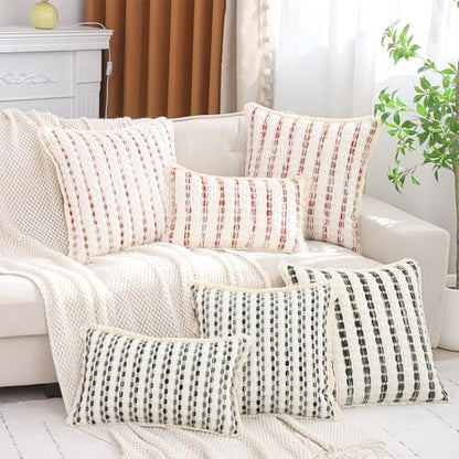 LUOYEHK Striped Throw Pillow Covers Dark Green and Beige 12x20Inch Set of 2 - color: Green and Beige, size: 20" x 12" (Pack of 2)