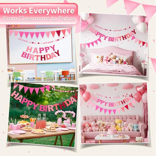 Pre-Strung Felt Happy Birthday Banner Pink Garland Set - color: Ombre Pink