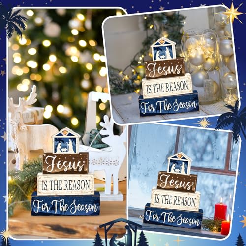 Britimes Tiered Tray Decor Set, 4 Pack, Wooden Table Sign, Nativity Scene - style: Jesus Religious