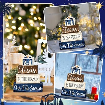 Britimes Tiered Tray Decor Set, 4 Pack, Wooden Table Sign, Nativity Scene - style: Jesus Religious