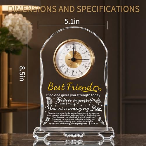 Crystal Clock Gift for Best Friend Women - Engraved Friendship Birthday, Christmas, Graduation Keepsake for Bestie BFF, Coworker, Classmate, Unique Personalized Present - color: Friendship Gifts