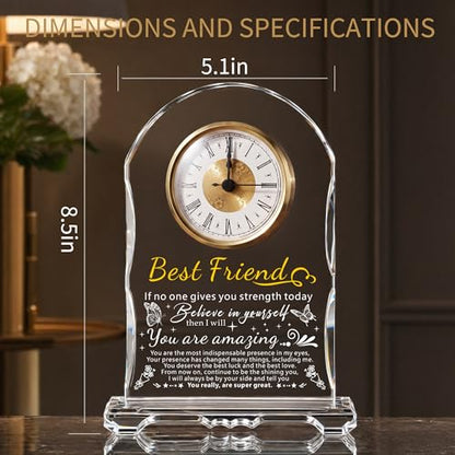 Crystal Clock Gift for Best Friend Women - Engraved Friendship Birthday, Christmas, Graduation Keepsake for Bestie BFF, Coworker, Classmate, Unique Personalized Present - color: Friendship Gifts