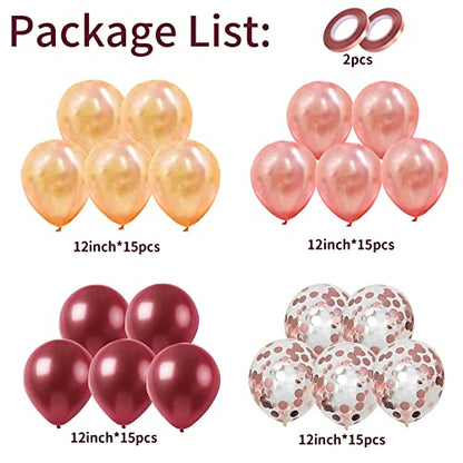 Burgundy Rose Gold 60 Packs 12 Inches Wine Red Latex Balloon - color: Burgundy Rose Gold