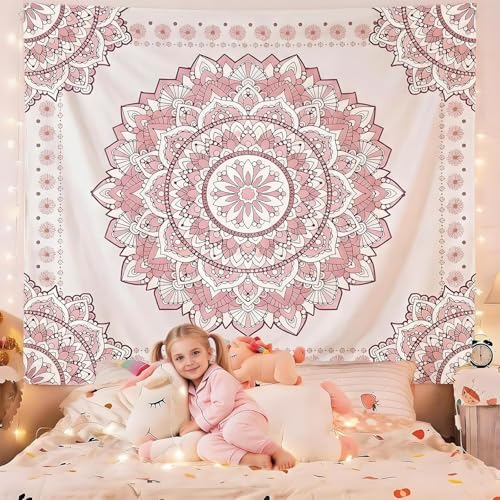 Pink Mandala Tapestry for Bedroom Aesthetic, Boho Art Large Wall Hanging - color: A Pink Mandala Tapestry, size: 90"L x 71"W