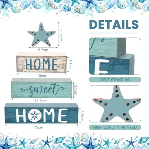 Cinnvoice 4 Pcs Beach Summer Starfish Wooden Block Coastal Tiered Tray - style: Starfish
