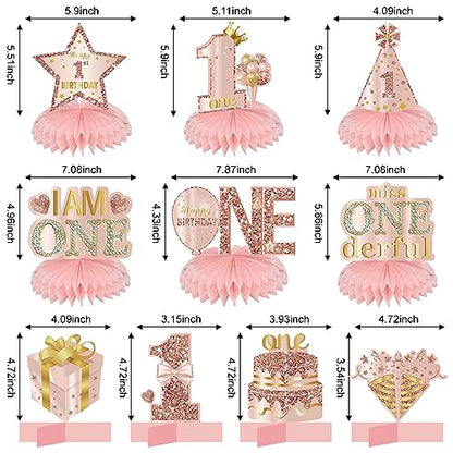 Turypaty Happy 1st Birthday Honeycomb Table Centerpieces Decorations Girls - style: Pink Rose Gold 1st