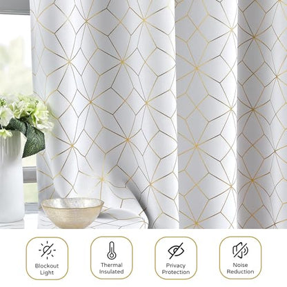 Beauoop White Gold 100% Blackout Curtains for Bedroom 50x96 2 Panels - color: White/Gold, size: 50"W x 96"L (Pack of 2)