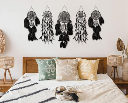 5 Pack Black Dream Catchers Boho Wall Decor Macrame Wall Hanging
