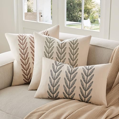 Farmhouse Leaves Throw Pillow Covers Set of 2, 24x24in Green - color: Green, size: 24" x 24" (Pack of 2)