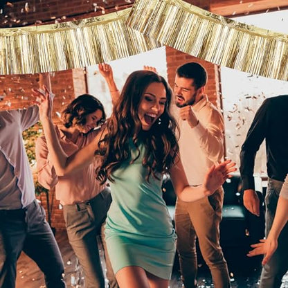 BEISHIDA Champagne Fringe Garland Banner 30ft Wall Tinsel Foil Streamers - color: Champagne