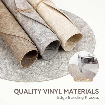 13" Round Placemats Set of 6, Reversible Faux Leather Wipeable Table Mats - color: Light Grey