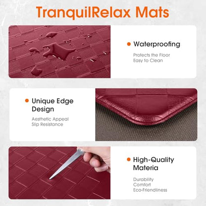 TranquilRelax 2-Piece Kitchen Mats, Cushioned Non-Slip Floor Mats, Burgundy - color: Burgundy, size: 2-Piece | 30"+59" | Standard