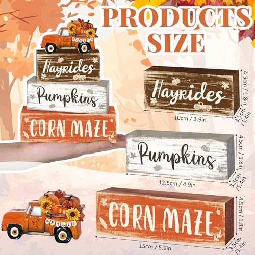 4 Pcs Fall Decor for Home Truck Pumpkin Wooden Signs with Sunflower - style: Truck