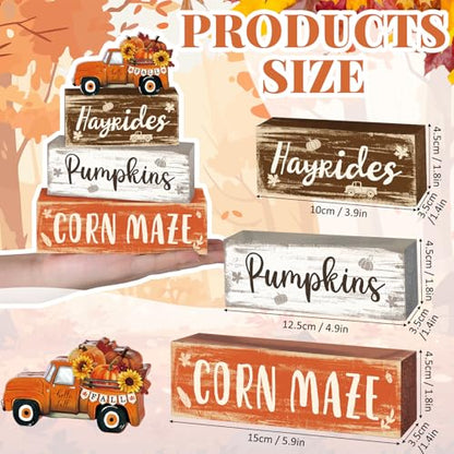 4 Pcs Fall Decor for Home Truck Pumpkin Wooden Signs with Sunflower - style: Truck