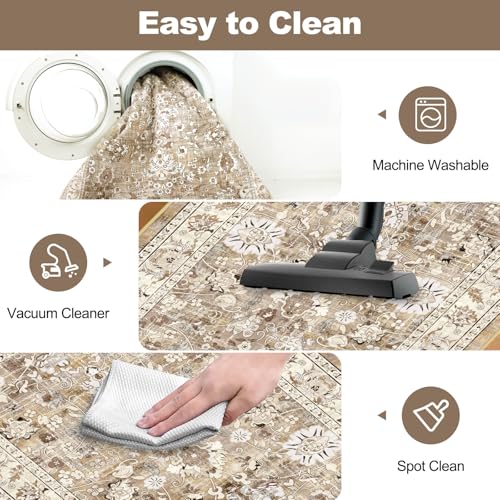 LOKHOM 3x10 Washable Hallway Runner Rug, Boho Non-Slip Kitchen Rugs, Beige - color: Beige Brown, size: 3' x 10' (Rectangular)