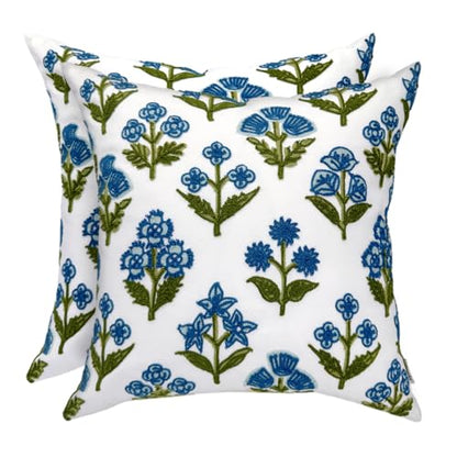 Alysheer Floral Block Embroidered Throw Pillow Cover 18"x18" Set of 2, Blue - color: Block Blue, size: 18" x 18" (Pack of 2)
