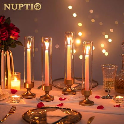 NUPTIO Hurricane Candle Holder for Centerpiece: Gold Taper Candle Holders - size: 2 pcs