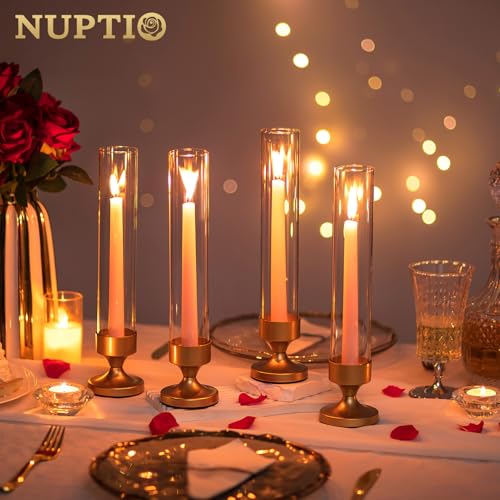 NUPTIO Hurricane Glass Candle Holder: Set of 24 Gold Candleholders Bulk - size: 24 pcs