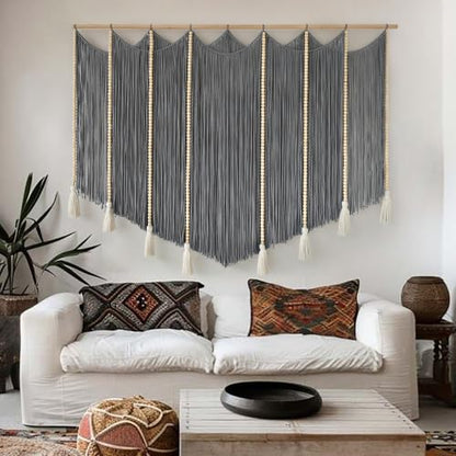 Jakalin Macrame Wall Hanging Grey Woven Yarn Large Boho Wall Art 57" x 43" - color: Grey