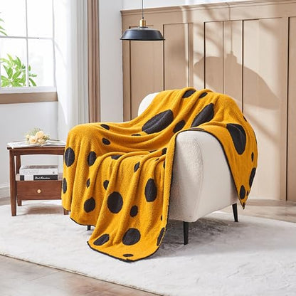 CozeCube Reversible Knit Throw Blanket, Yellow Black Polka Dot, 50"x60" - color: D-gold Yellow and Black, size: 50"x60"