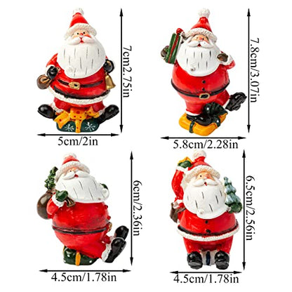 Crafjie Christmas Miniature Figurines, 4PCS Mini Christmas Santa Claus Ornaments Christmas Miniature Ornament Resin Santa Figurines for Xmas Santa Claus Decoration Christmas Party Supplies