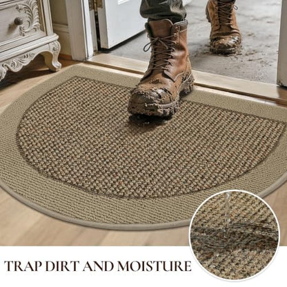 Dirt Trapper Door Mats 17" x 30", Non-Slip & Washable, Beige - color: Beige, size: 17" X 30" (Semicircular)
