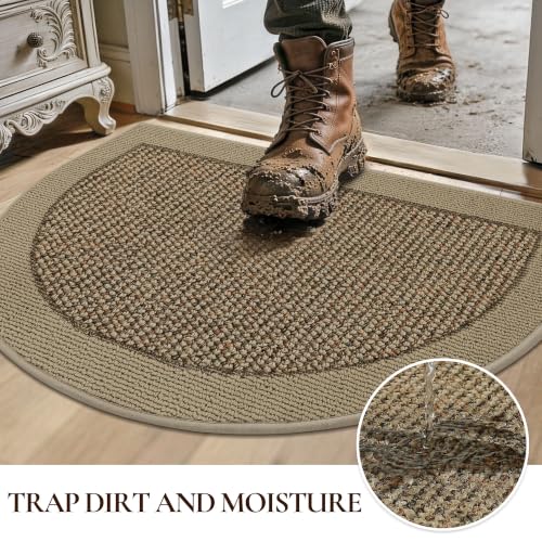 Dirt Trapper Door Mats 24" x 36", Non-Slip & Washable, Beige - color: Beige, size: 24" X 36" (Semicircular)