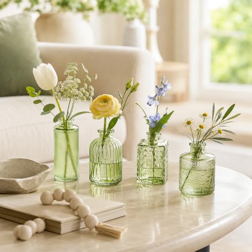UPBUD Green Glass Bud Vases Set of 36, Small Vases for Flowers - color: Green