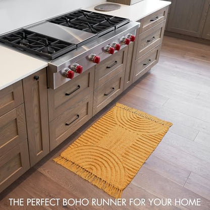 KIBAGA Beautiful Boho Rug with Tassels for Bathroom - Soft 2x3 ft Cotton - color: Mustard, size: 2' x 3' (Rectangular)