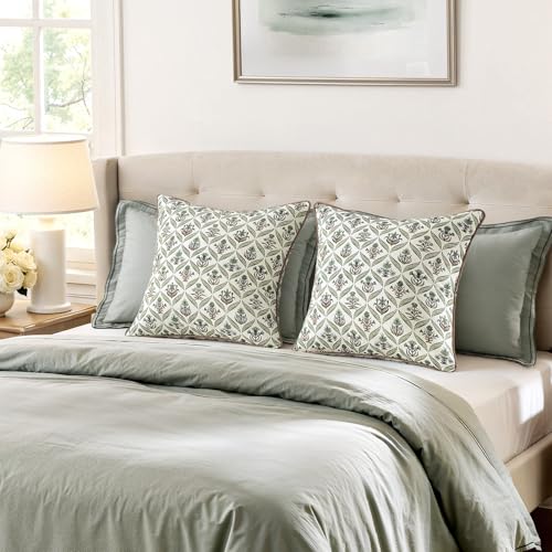 MIULEE Floral Throw Pillow Covers 18x18 Set of 2, Green and Brown - color: Green Brown, size: 18" x 18" (Pack of 2)