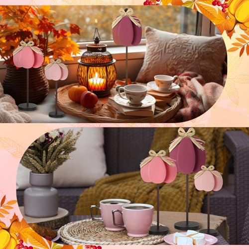 Thyle 3 Pcs Fall Pumpkin Decor, Wooden, Pink - color: Pink