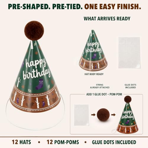 Pre-Assembled Mini Party Hats for Stuffed Animals, Birthday Hats for Kids - color: Pre-assembled Green