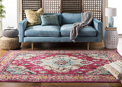 SAFAVIEH Monaco Area Rug 5'1"x7'7", Pink & Multi MNC243D - color: Pink/Multi, size: 5'1" x 7'7" (Rectangular)