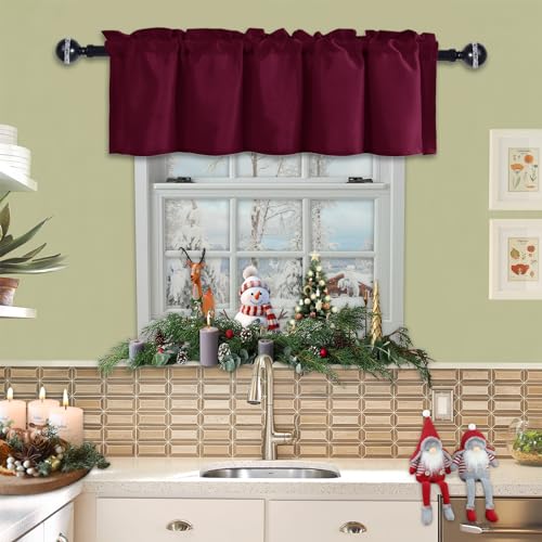 JIUZHEN Burgundy Valance Curtains for Window 1 Panel, 60 x 18 Inches - color: Burgundy, size: 60"W x 18"L (Pack of 1)