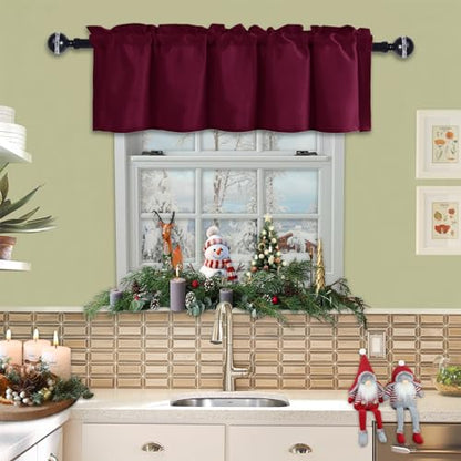 JIUZHEN Burgundy Valance Curtains for Window 1 Panel, 60 x 18 Inches - color: Burgundy, size: 60"W x 18"L (Pack of 1)