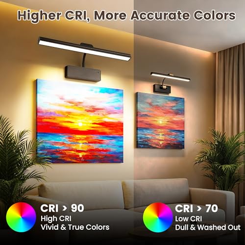 Picture Light for Wall, 15" Rechargeable Battery Operated LED Wall Sconce - color: Black, size: 1 Count (Pack of 1)